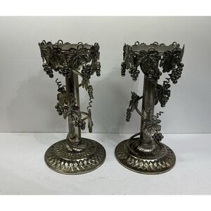 Pair (2) Studio Silversmiths Silver Plated Grape Vine Candle Holders 9.5"